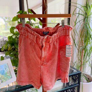 Flag & Anthem Faded Coral Paperbag Waist Knit Shorts, Size S
